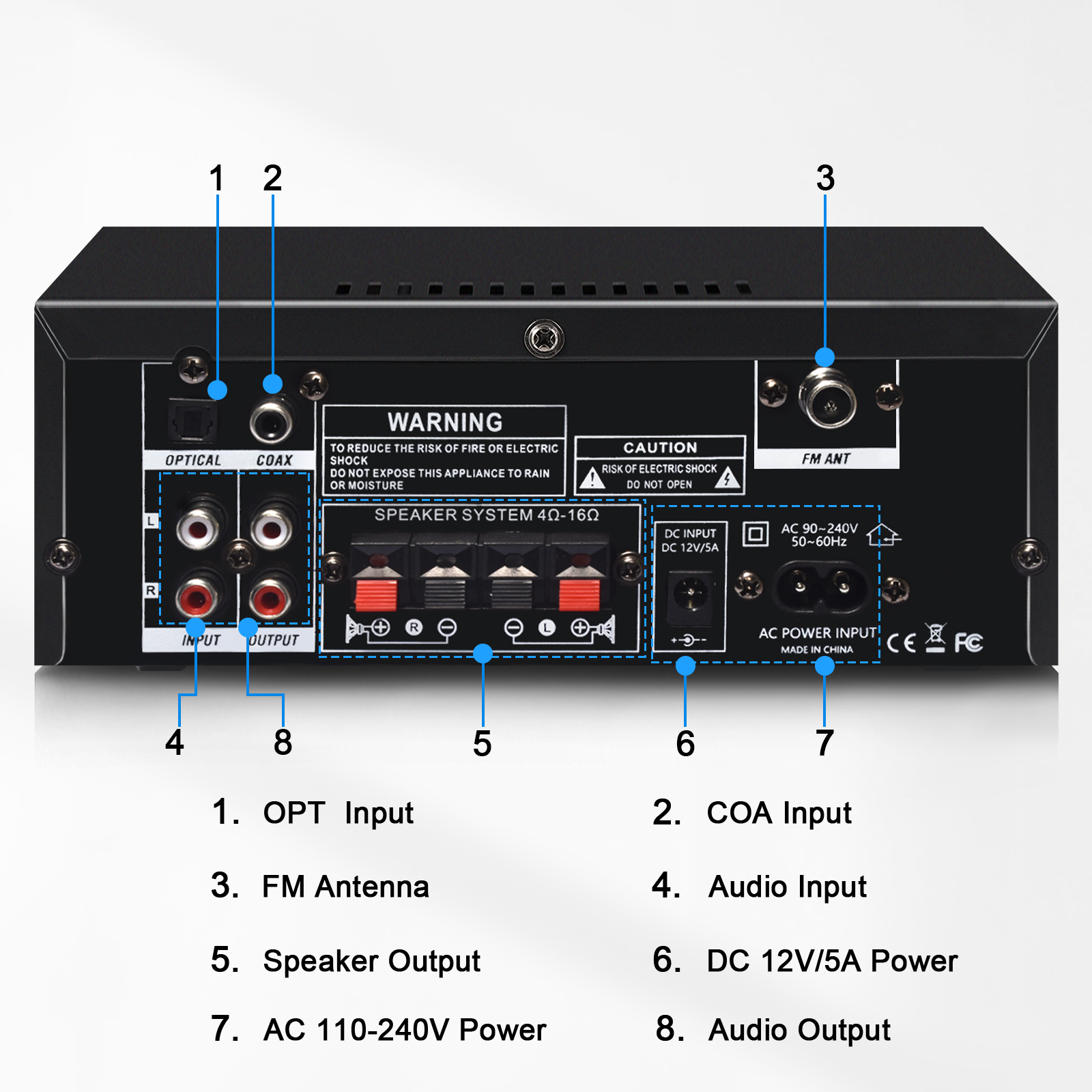 Woopker Audio Amplifier AK55 HiFi Bluetooth 5.0 Max Power 900W Supports Bass Surround and FM Suitable for Home Car