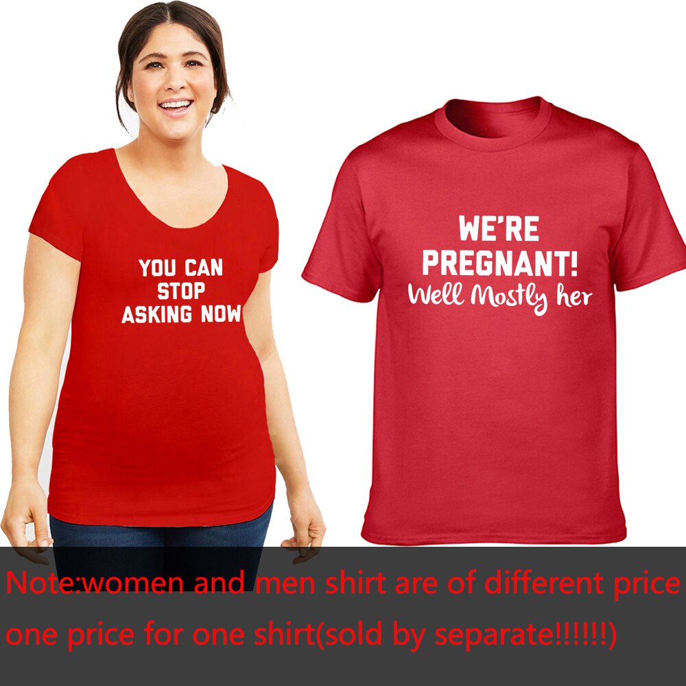 Vi& #39 ;er gravid, du kan stoppe med at spørge nu graviditetsmeddelelse t-shirt mor og far skjorte mor skal være mor far have på