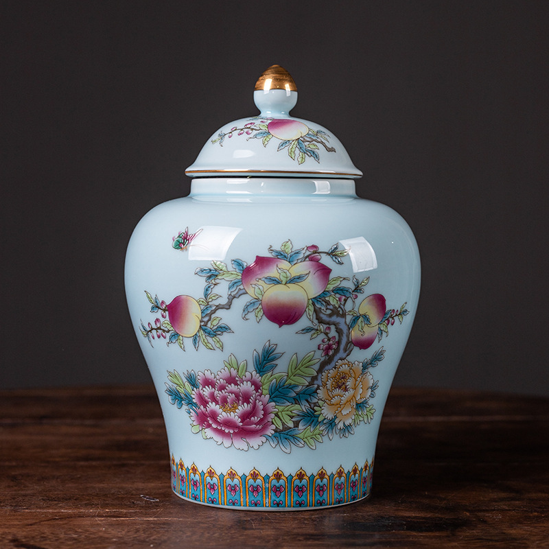 Moderne Rode Geschilderd Bloem Keramische Potten Opslag Grote Capaciteit Verzegelde Thee Blikken Gilded Porselein Ambachten Snoep Potten Woondecoratie: G