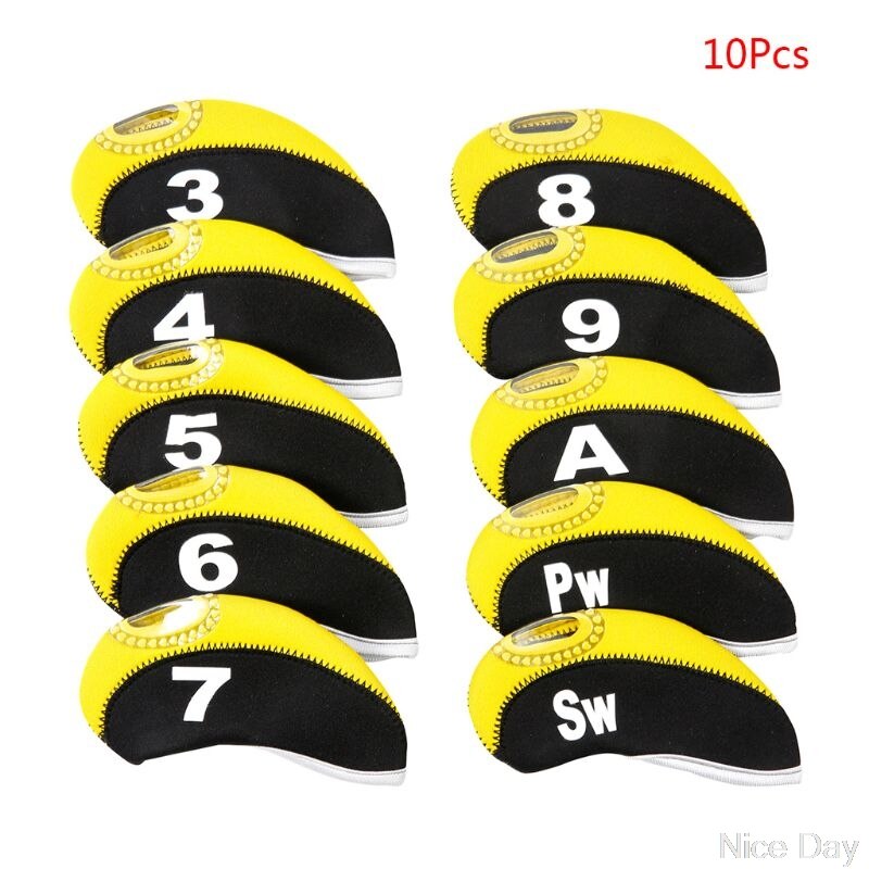 10 unids/set portátil deporte funda de neopreno de cabeza para Club de Golf de hierro cubierta protectora de cabeza: 10pcs Yell Neoprene