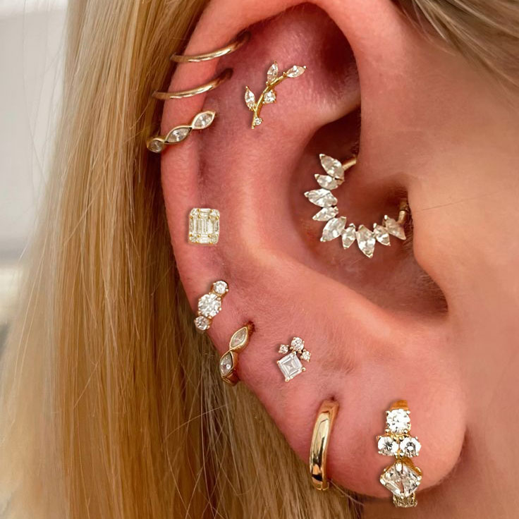 Semkeiyee Hoop Øreringe i Rustfrit Stål med Zirkonia Krystal til Kvinder - Helix, Tragus, Lobe, Brusk Smykker - Guld & Sølv Tonet