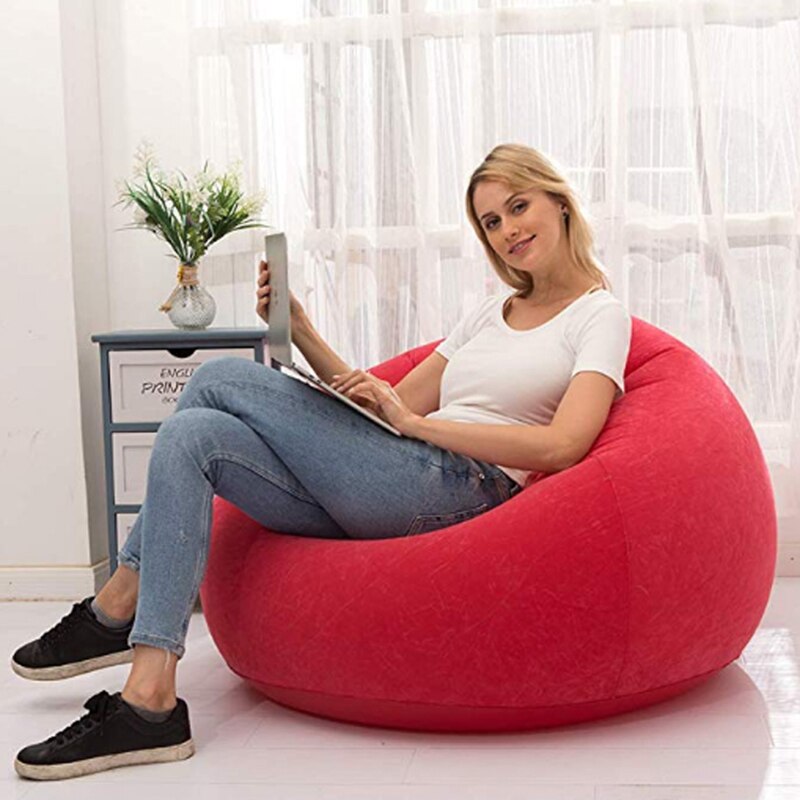 Stor oppustelig doven sofa oppustelig foldbar hvilestol udendørs camping sovesofa med pedal behagelig flocking sofastol: Rød sofa
