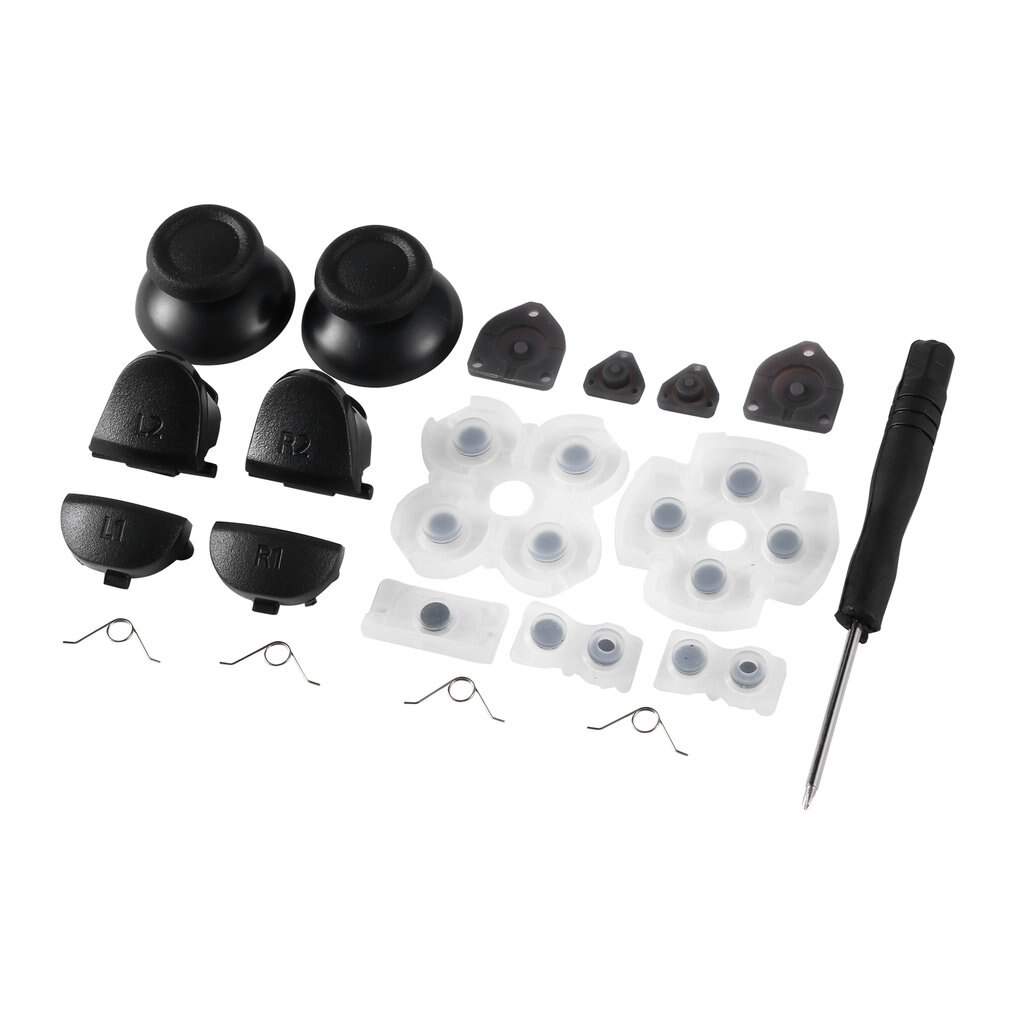 Handle repair parts Conductive rubber pad + button + spring + screwdriver + Joystick cap 20pc/ sets for PS4