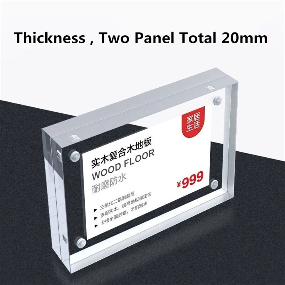 Desktop Acrylic Picture Frame Clear Freestanding Double Sided Thickness Frameless Magnetic Photo Frames Display Stand