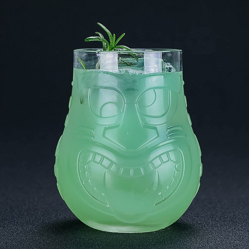 500ml Face Tiki Glass Cup Lead-Free Glass Tiki Cup Hawaii Face Wine Cup Cocktail Coke Cold Drink Drinkware