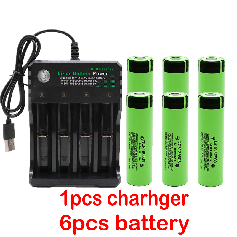 Original 18650 Rechargeable Batteries NCR18650B 3.7v 3400mah 18650 Lithium Replacement Battery for Flashlight batteries charger: 6pcs 18650  charger