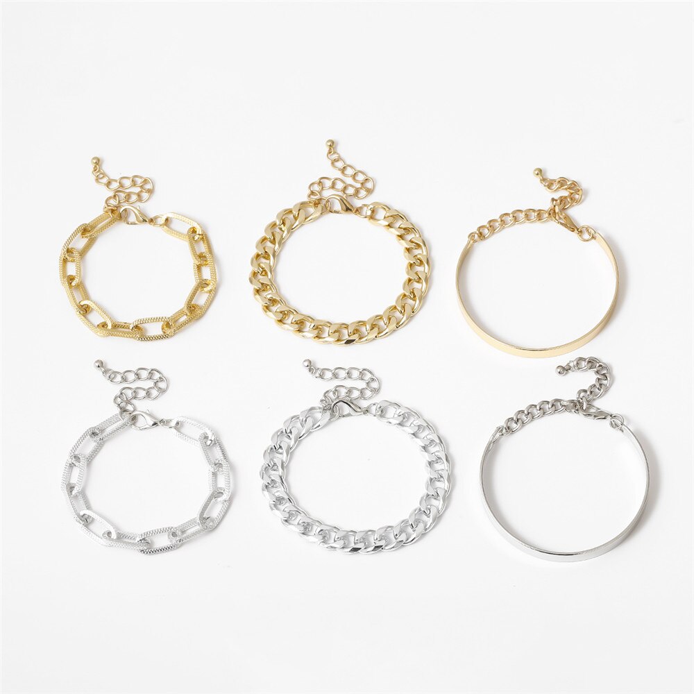 3 Stks/partij Chunky Ketting Legering Brangle Armband Voor Vrouwen Gouden Pols Ketting Armbanden Set Vrouwelijke Boho Verklaring Armband Sieraden