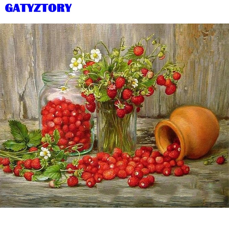 GATYZTORY Frame Fruits Strawberry DIY Digital Painting By Numbers Kits Hand Painted Modern Wall Art Canvas Painting For Artwork