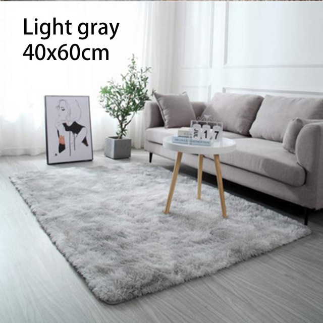 Thick Fluffy Carpet Room Plush Rug Children Bed Floor Decor Rugs Super Soft Plush Area Velvet Anti-slip Kids Play Mat 0.6-1.6m L: Light gray 40x60cm