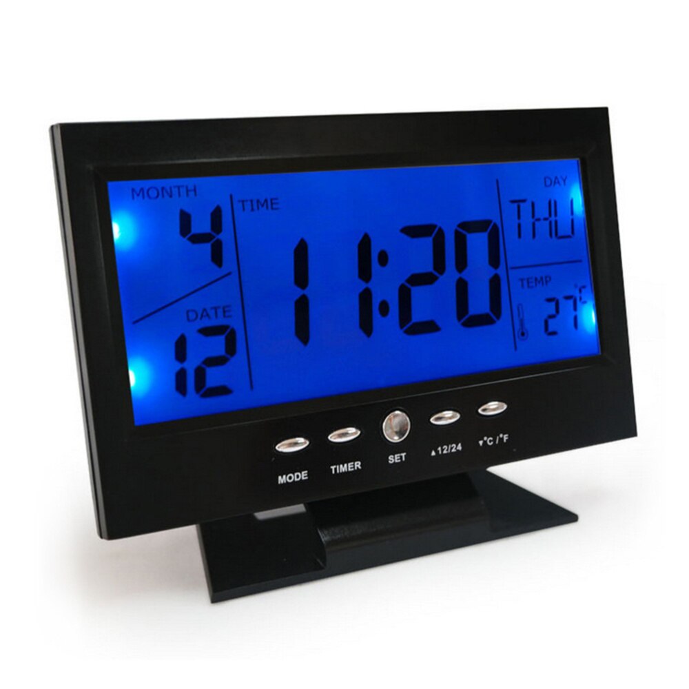 World Time Large Screen Modern Digital Alarm Clock LCD LED Backlight Snooze Large Digit Desk (Black)