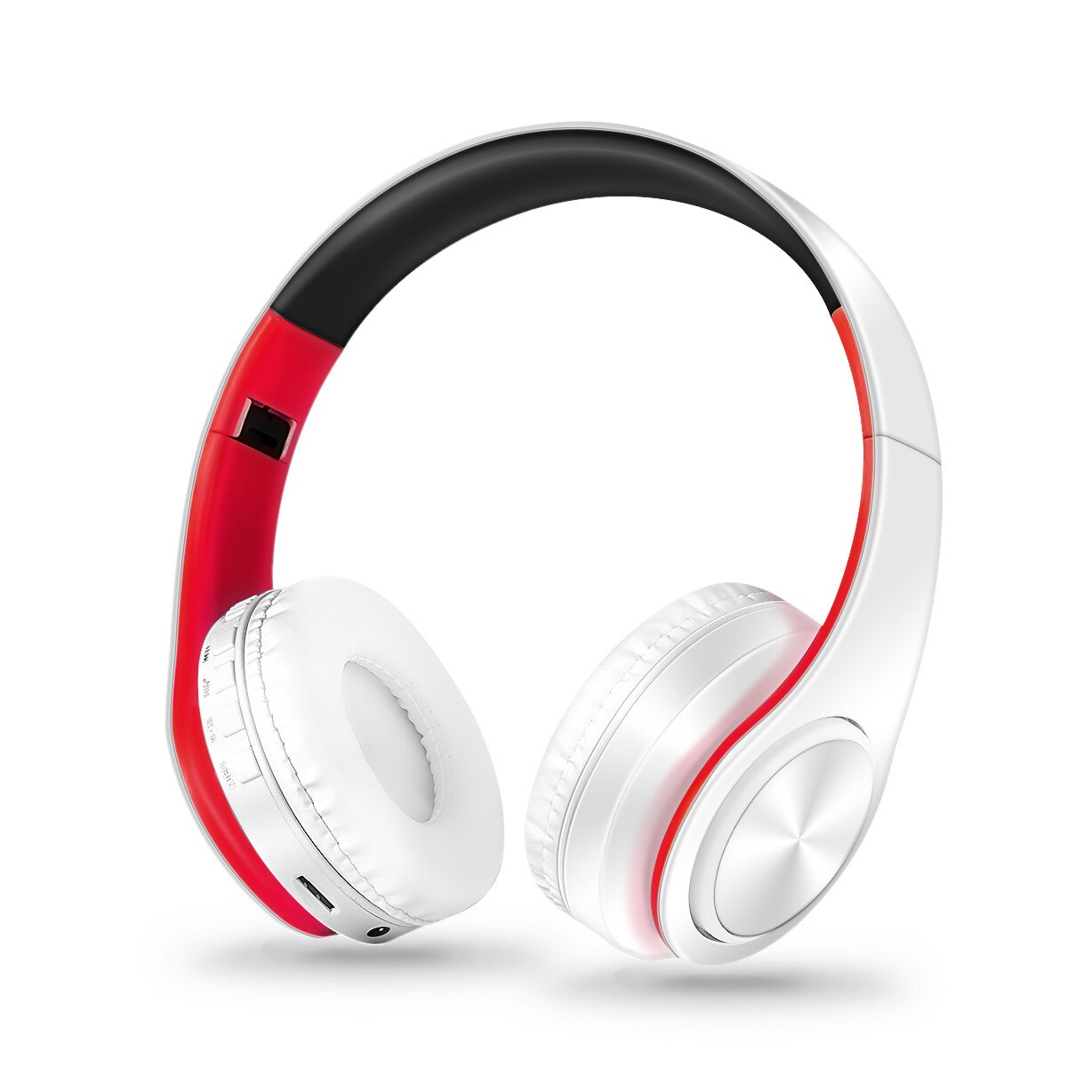 Auriculares inalámbricos estéreo Auriculares inalámbricos con Bluetooth auriculares inalámbricos portátiles compatible con radio FM tarjeta TF con micrófono para teléfono: white red