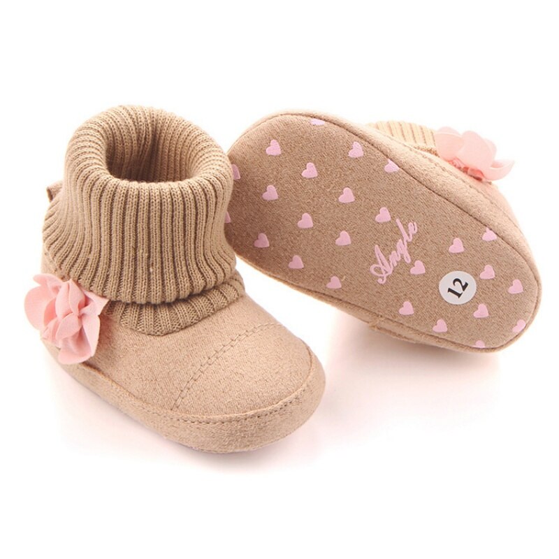 Efterår vinter nyfødt baby pige sko krybbe barnevogn strikkede snestøvler børn holder varmen blomsterstøvle 0-12m m1 m1