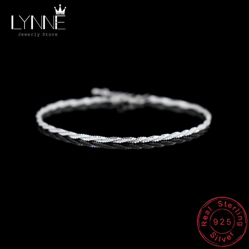 925 Sterling Silver Simple Twisted Chain Wave Pattern Bracelet Delicate Spin Bracelets Women&amp;Girl Jewelry