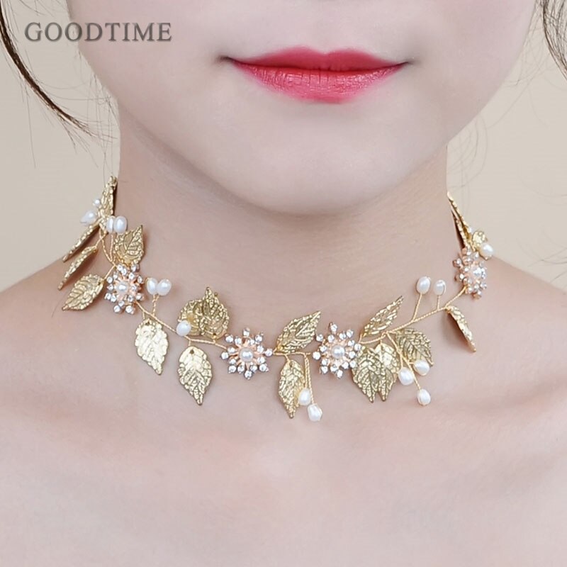 Gold Leaves Wedding Pearl Sash Belt Headdresses and Necklaces For Bride Women Banquet Dress Decoration Belts Party