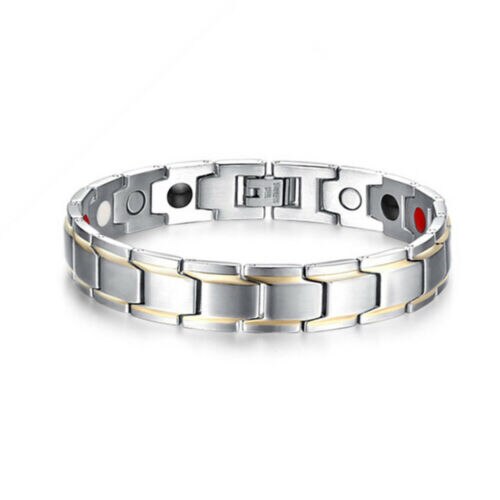 Männer Armband Therapeutische Energie Armband Edelstahl Heilende Magnetische Therapie Armband Hologramm Armband: Silver Gold