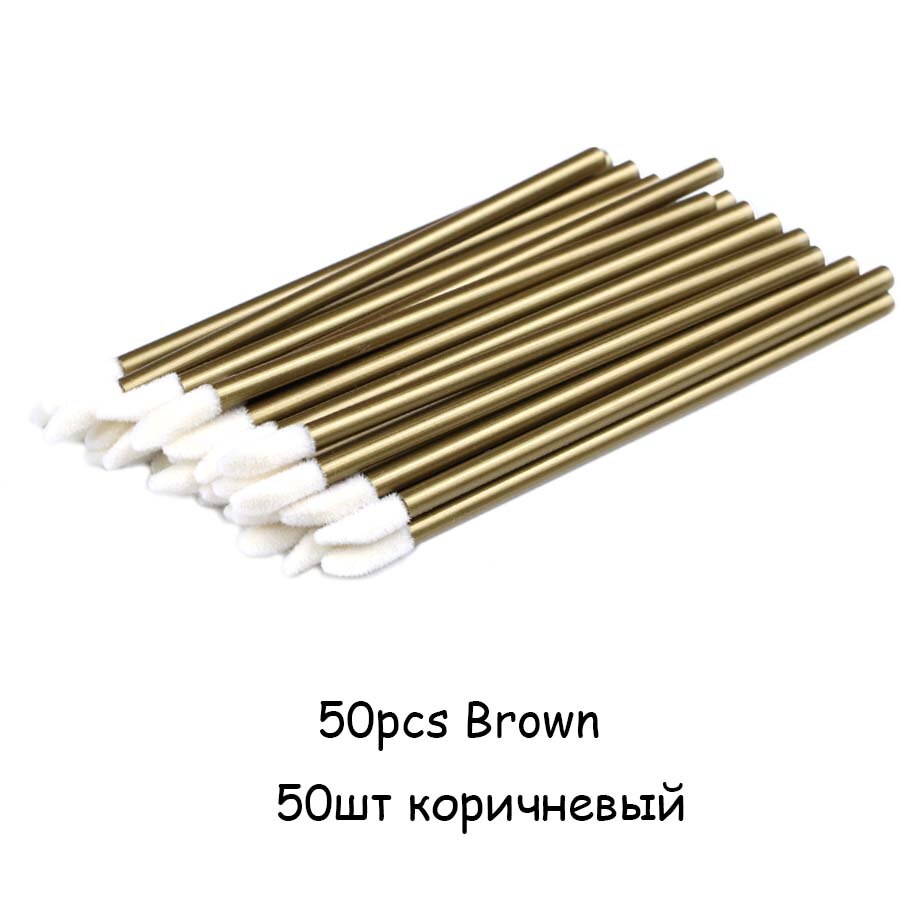 50 Stuks Wegwerp Lip Borstel Wimperborstels Wimpers Micro Borstels Wimper Extension Applicator Cleaner Beauty Makeup Tools: 50pcs Brown