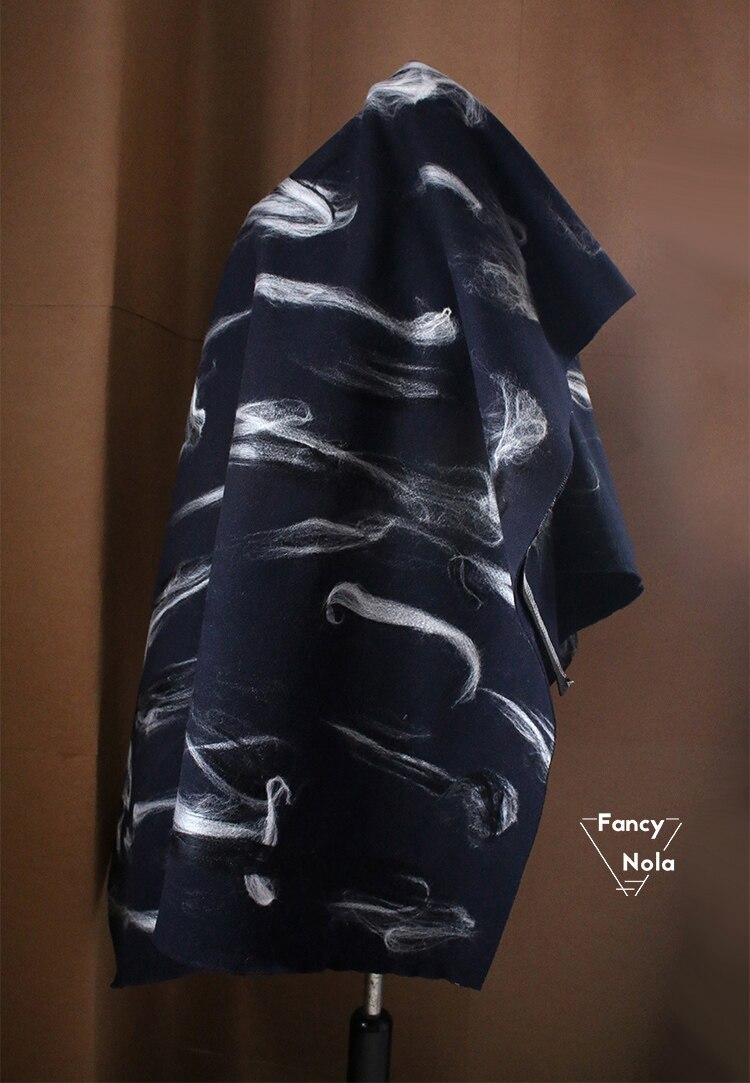 Stylish Felt Special Artistic Texture Woolen Cloth Olive Green Double-faced Woolen Dark Blue Winter Fabric CG037