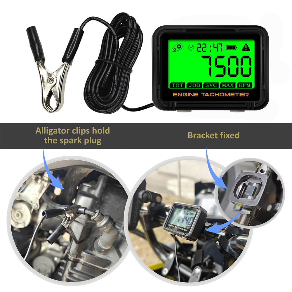 Induktiver digitaler Stunden-Drehzahlmesser mit Krokodilklemme und Uhr-Drehzahlmesser, induktiver Betriebsstundenzähler, Drehzahlmesser für kleine Motoren