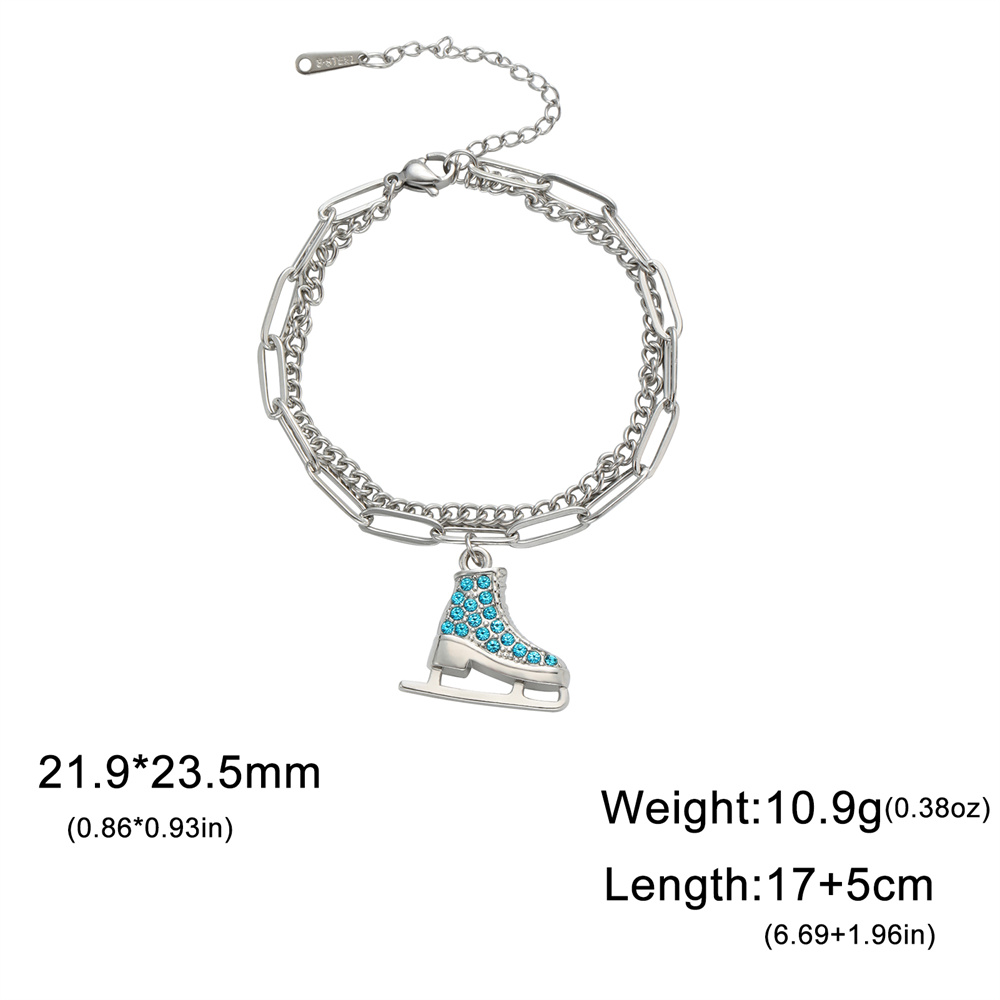 EUEAVAN cristallo zircone Ghiaccio pattinare scarpa fascino bracciale smalto lusso blu rosa bracciali pattinaggio di figura sport donna uomo gioielli: Stampigliatura