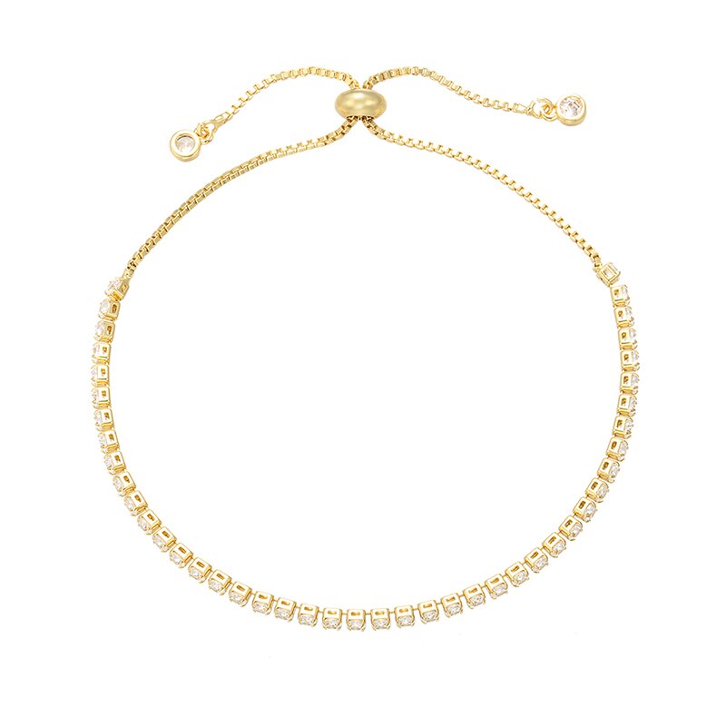 ZHUKOU 2.5x280mm Stylish Brass Crystal Bracelet for Women Link Chain Bracelets & Bangles for Women Authentic Jewelry VL24: gold