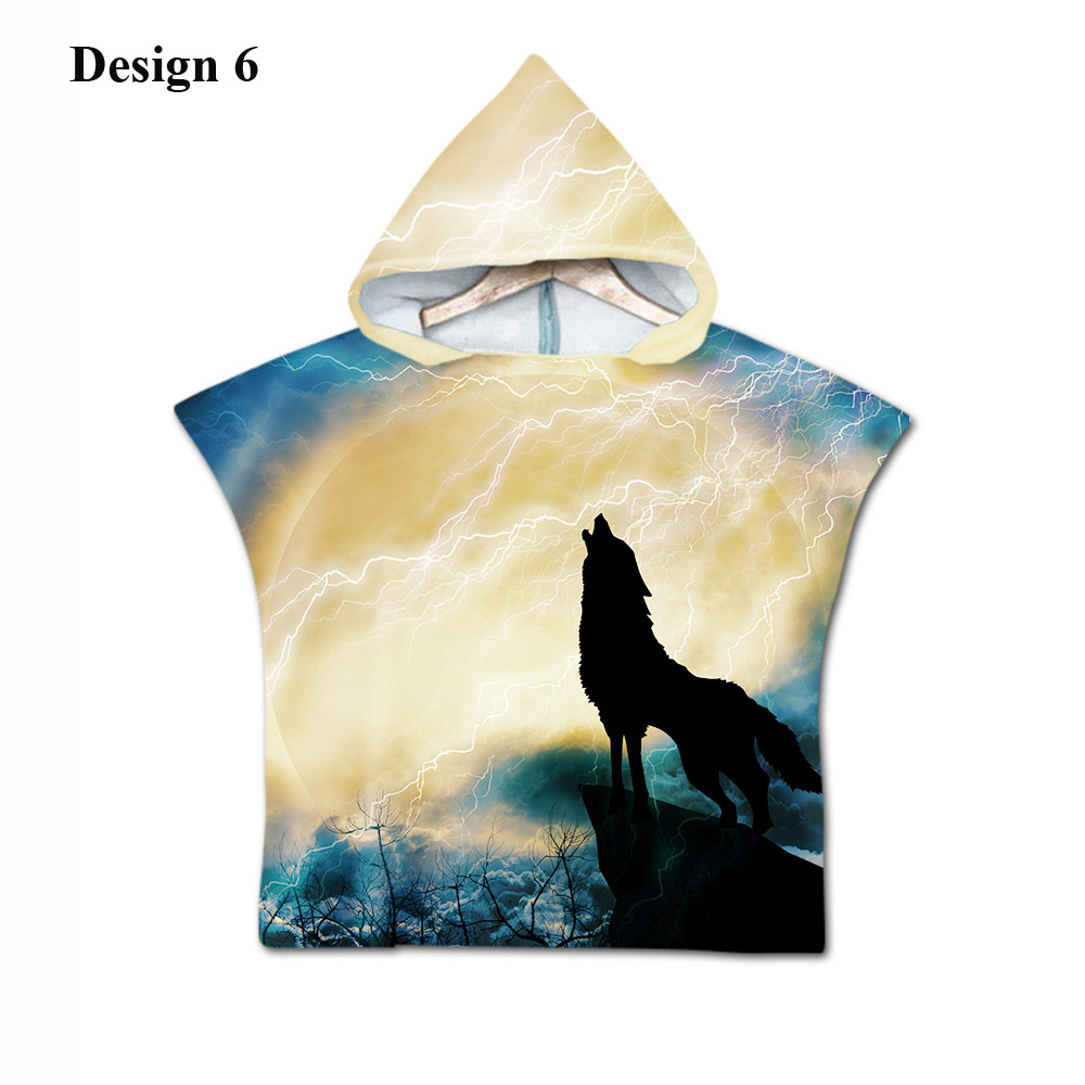 Nyhet cool varg måne enhörning baby barn barn huva handduk pool bad strand poncho handduk cape: Design 6