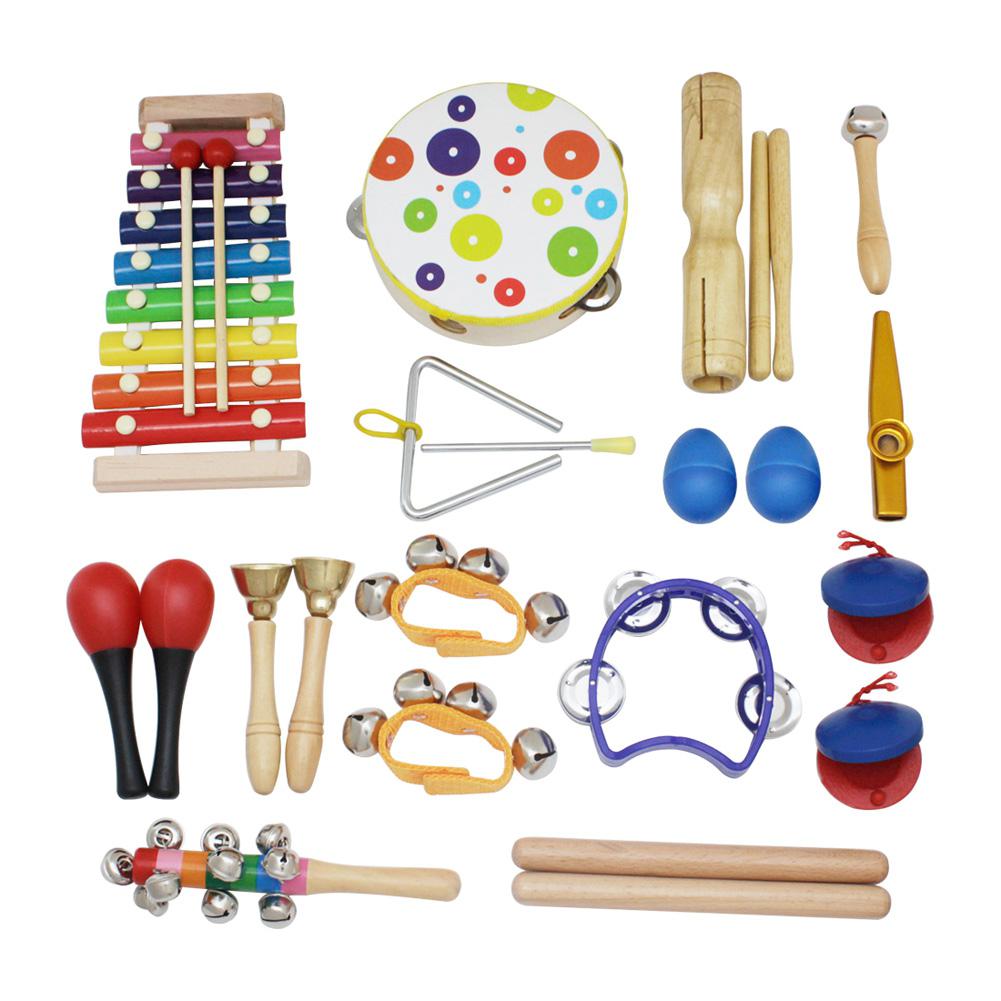 19 stk / sæt percussion instrument kit legetøj flere farver metal træ orff instrumenter sæt til børn børn: Default Title