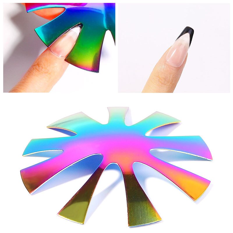 9 størrelser mandel form spiker maler trimmer akryl gel cut v linje fransk manikyr cutter verktøy metall spiker kant cutter: Fargerik a