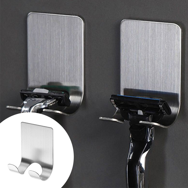 1 pc razor stainless steel bracket for men's razor holder bathroom razor holder wall adhesive storage hook kitchen rack
