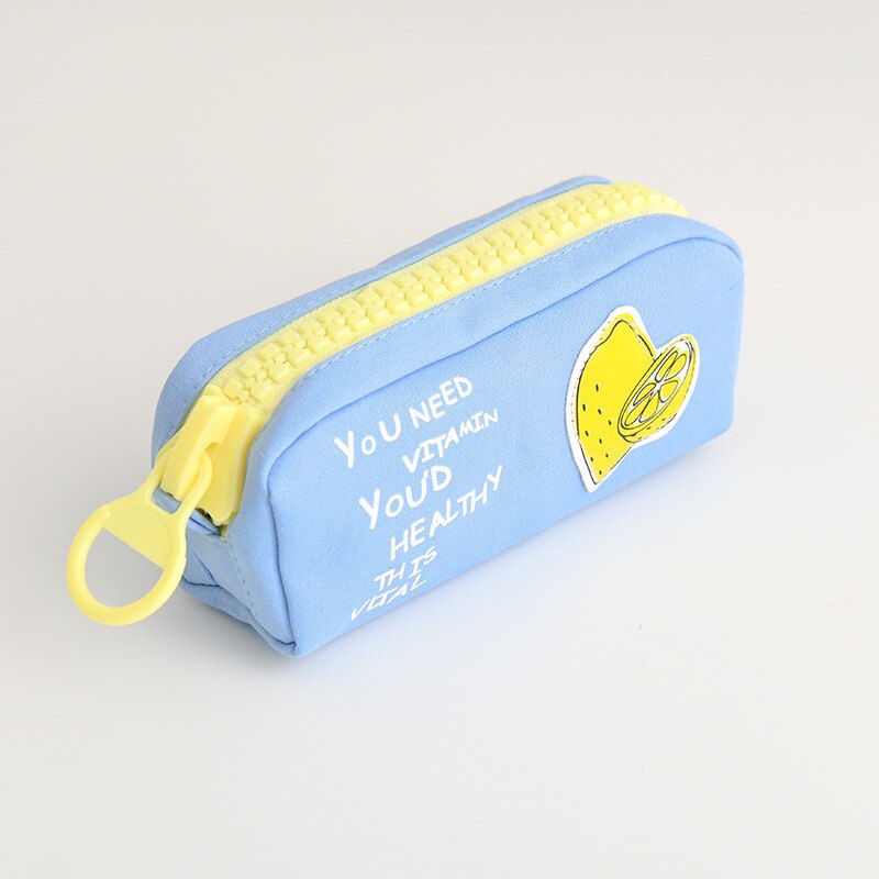 Estuche escolar con cremallera grande, bolsa de lápiz con motivos frutales, papelería, organizador de lona de piña limón, bolsas de almacenamiento para bolígrafos, oficina: D