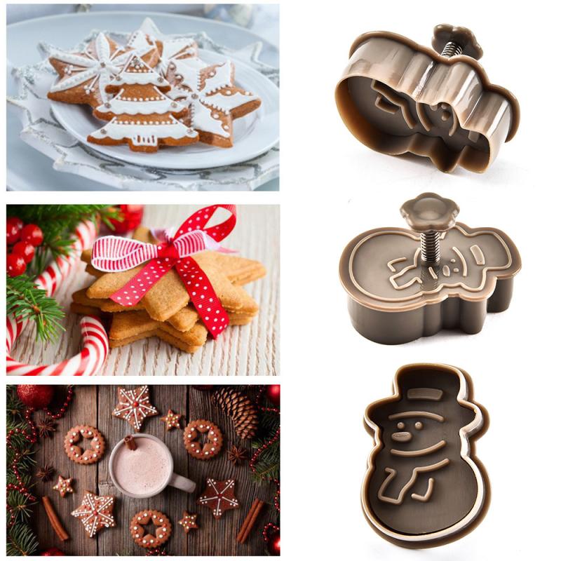 4Pcs/set 3D Food Grade Plastic Cookies Cutter Christmas Biscuit Kitchen Bake Tool Cake Dessert Baking Silicone Mould Cake Decor