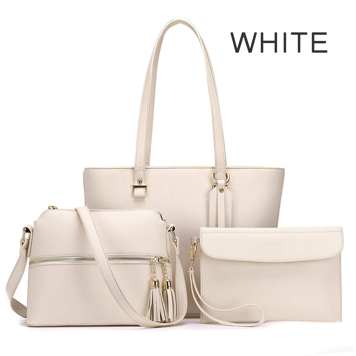 Handtassen Voor Vrouwen, pu Leather Tote Schoudertassen Crossbody Tassen Top Handvat Satchel Hobo 3Pcs Portemonnee Set, Envelop Tassen: White