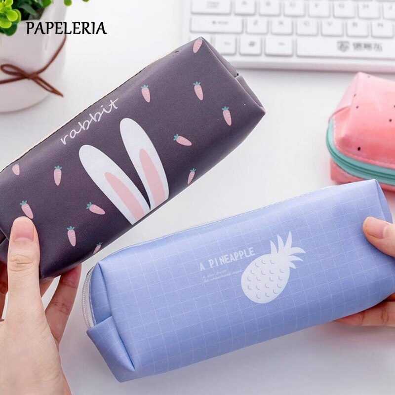 Skola pu läder pennfodral frukt vattenmelon ananas pennväska för flickor brevpapper kawaii penna kassatillbehör