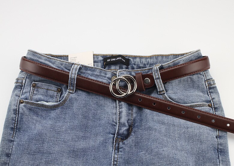 Patroon Casual Oogjes Pu Lederen Riem Voor Vrouwen Vrouwelijke Gouden Ronde Pin Gesp Brede Jean Taille Riem Dubbele Lus glad Gesp: Silvercoffee