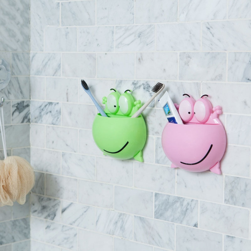 1 stk frøformet tandbørstehylde tegneserie vægpind pasta organisator badeværelse tilbehør stærk sugning tandbørsteholder