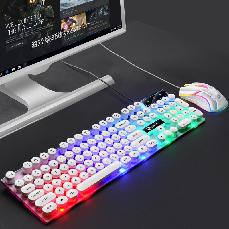 Keyboard and Mouse Set Punk Retro Keyboard Backlit Game USB Wired Suspension Keyboard and Mouse Set