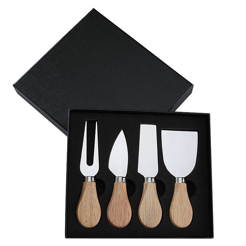 Premium 6-Piece Cheese Knife Set with Box Complete Rubber Wood Handle Steel Stainless Cheese Knives Collection: 4pcs silver