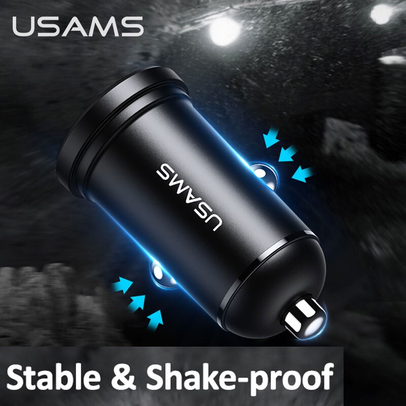 Usams Dual Usb Car Charger Voor Telefoon 2.4A Snelle Mobiele Telefoon Oplader Adapter Voor Iphone 11 Pro Samsung Huawei Auto telefoon Oplader