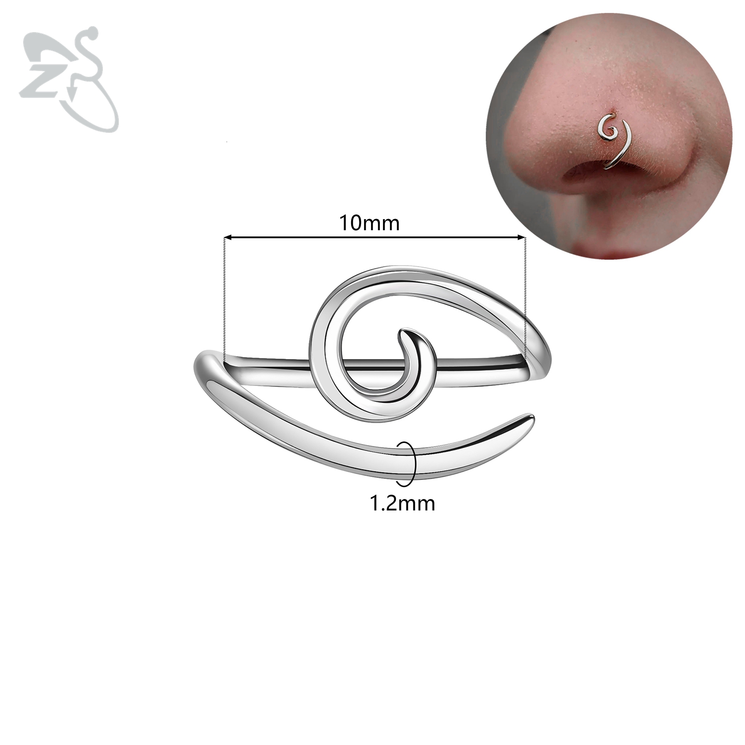 Zs 1 peça 16g 925 prata esterlina nariz parafuso prisioneiro mulheres homens hipoalergênico ponte espiral piercing narina concha piercings 10/12/14/16mm: Amry Verde