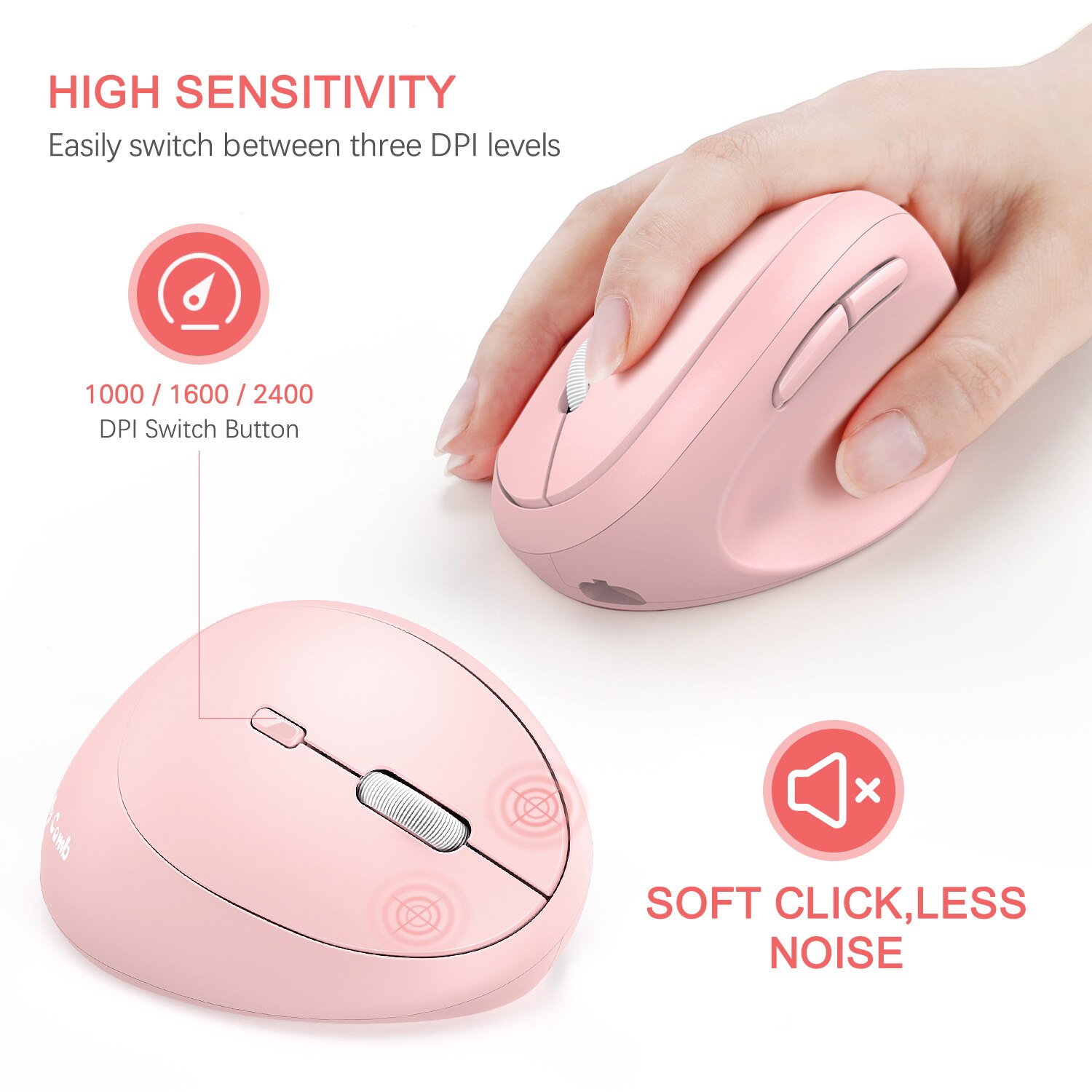 Jelly Kam 2.4Ghz Draadloze Muis Voor Laptop Oplaadbare Ergonomische Verticale Roze Muis Optische Muizen Met 3 Verstelbare Dpi