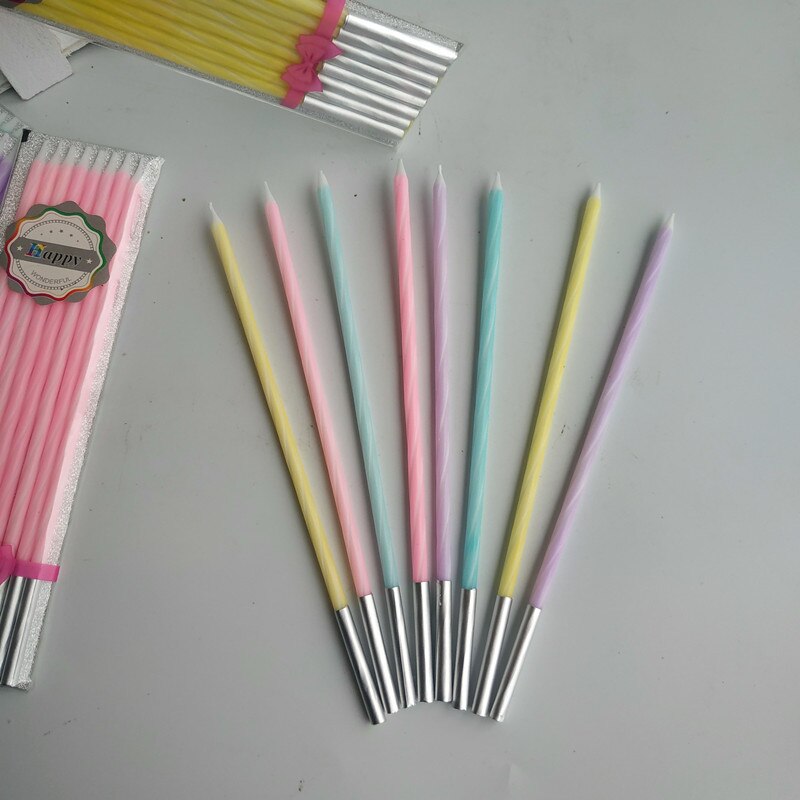 Birthday candles, colorful elongated thread happy birthday cake decoration, smokeless candles, dessert table layout
