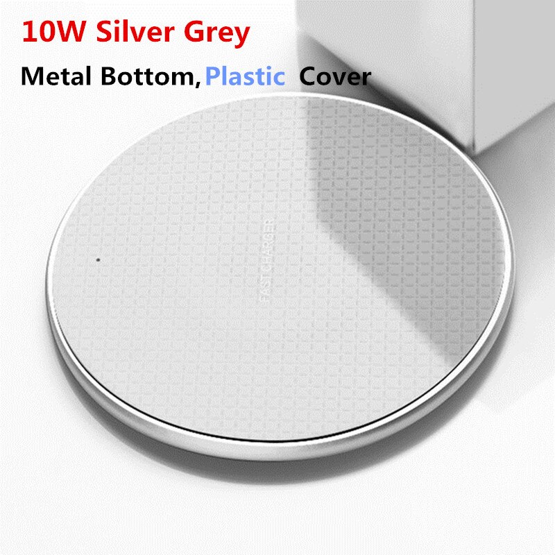 Qi Metal Wireless Charger for iPhone 11 Xs Max X 8 Plus 10W/7.5W/5W QC3.0 USB Phone Fast Charger Pad for Samsung Xiaomi Huawei: 10W Grey Plastic