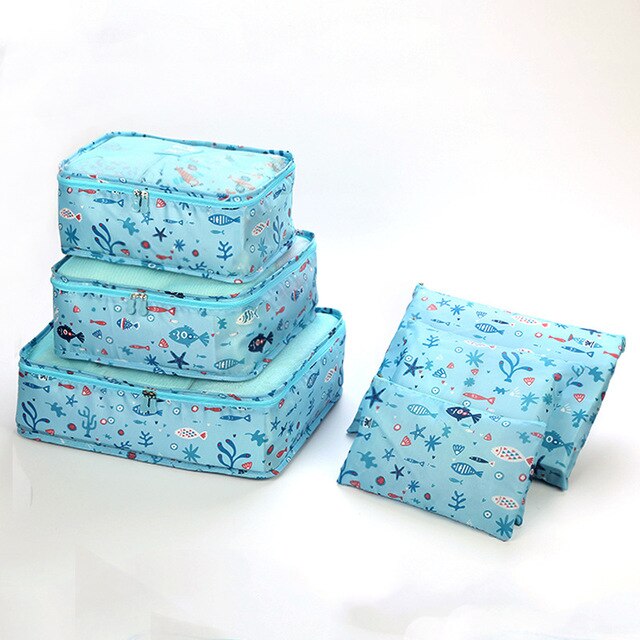 6P/ Oxford Cloth Travel Mesh Bag In Bag Luggage Organizer Packing Cube Organiser for Clothing