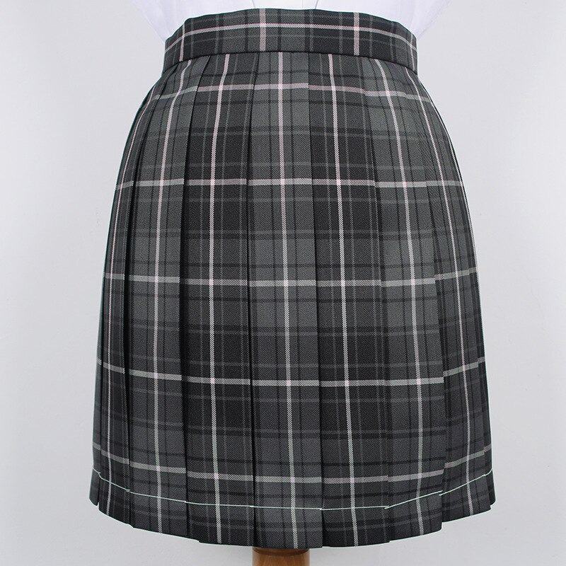 [Smoky Gray] Girl's Summer High Waist Pleated Skirts Plaid Skirts Women JK Uniforms Girl School Dress Students Cloths