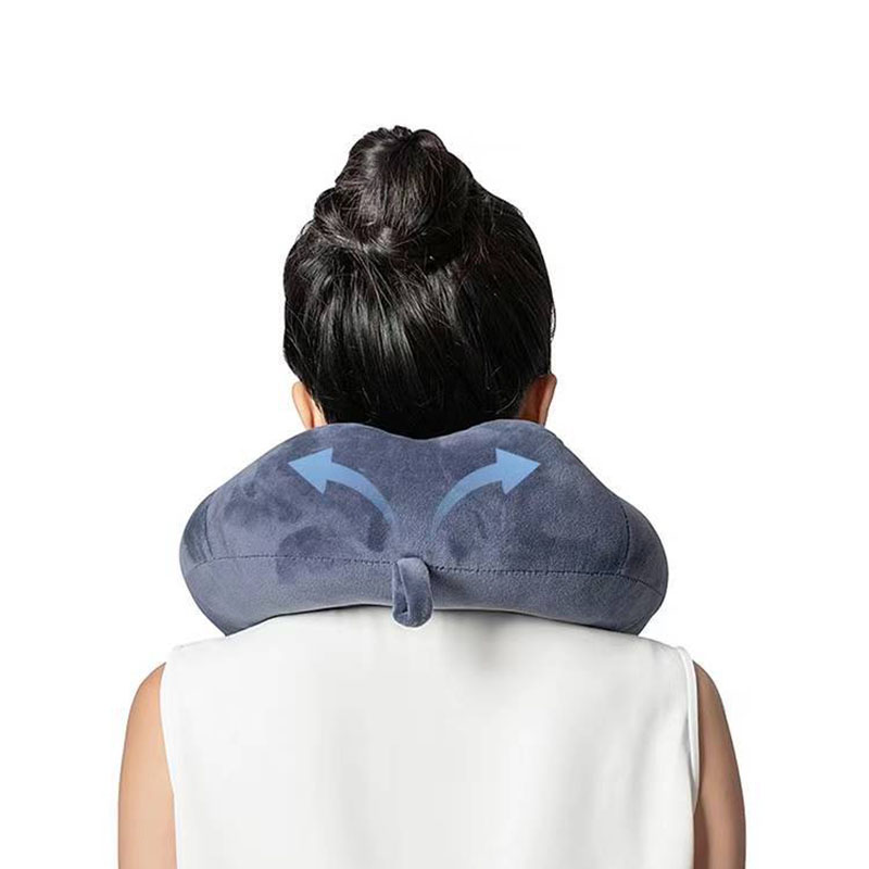 Almohada de viaje portátil para el cuello, espuma viscoelástica de franela para avión, coche, oficina, soporte ergonómico para el cuello en forma de U con hebilla