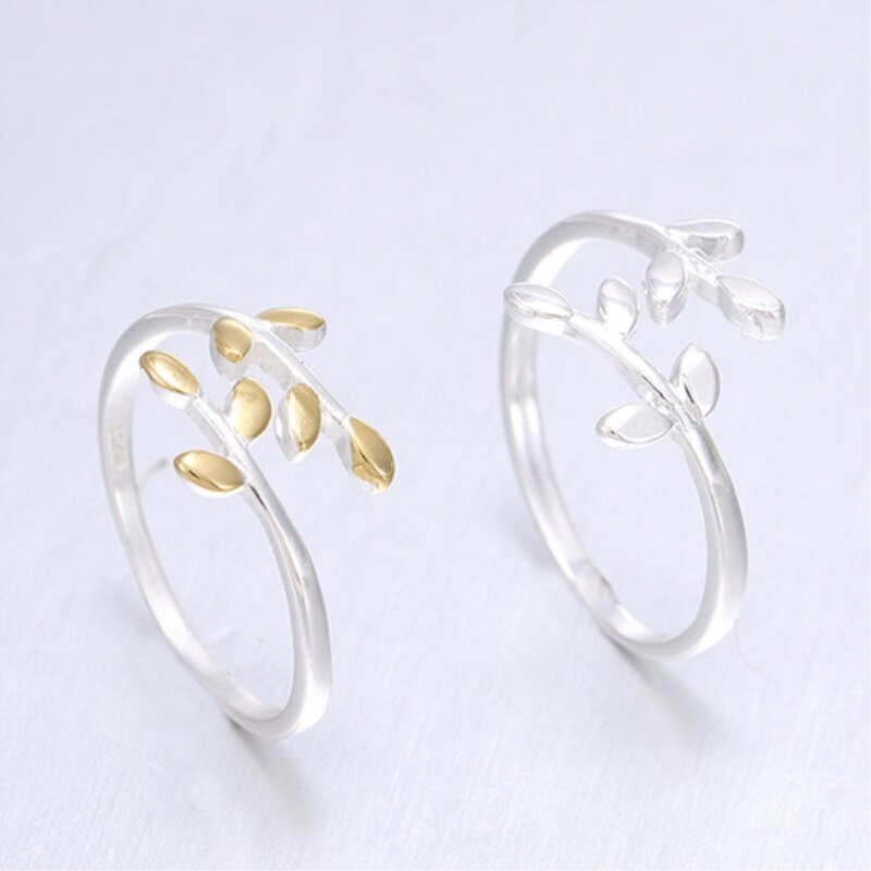 Fresh Leaf 925 Sterling Silver Literary Temperament Sweet Personality Cute Female Resizable Opening Rings SRI103