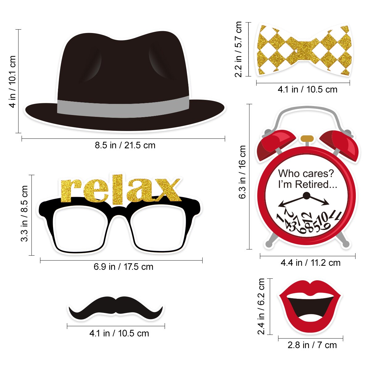 Amosfun 18PCS Retirement Photo Booth Props Kit Party Props Glittering Dress-up Supplies for Theme Party Favors Decorations