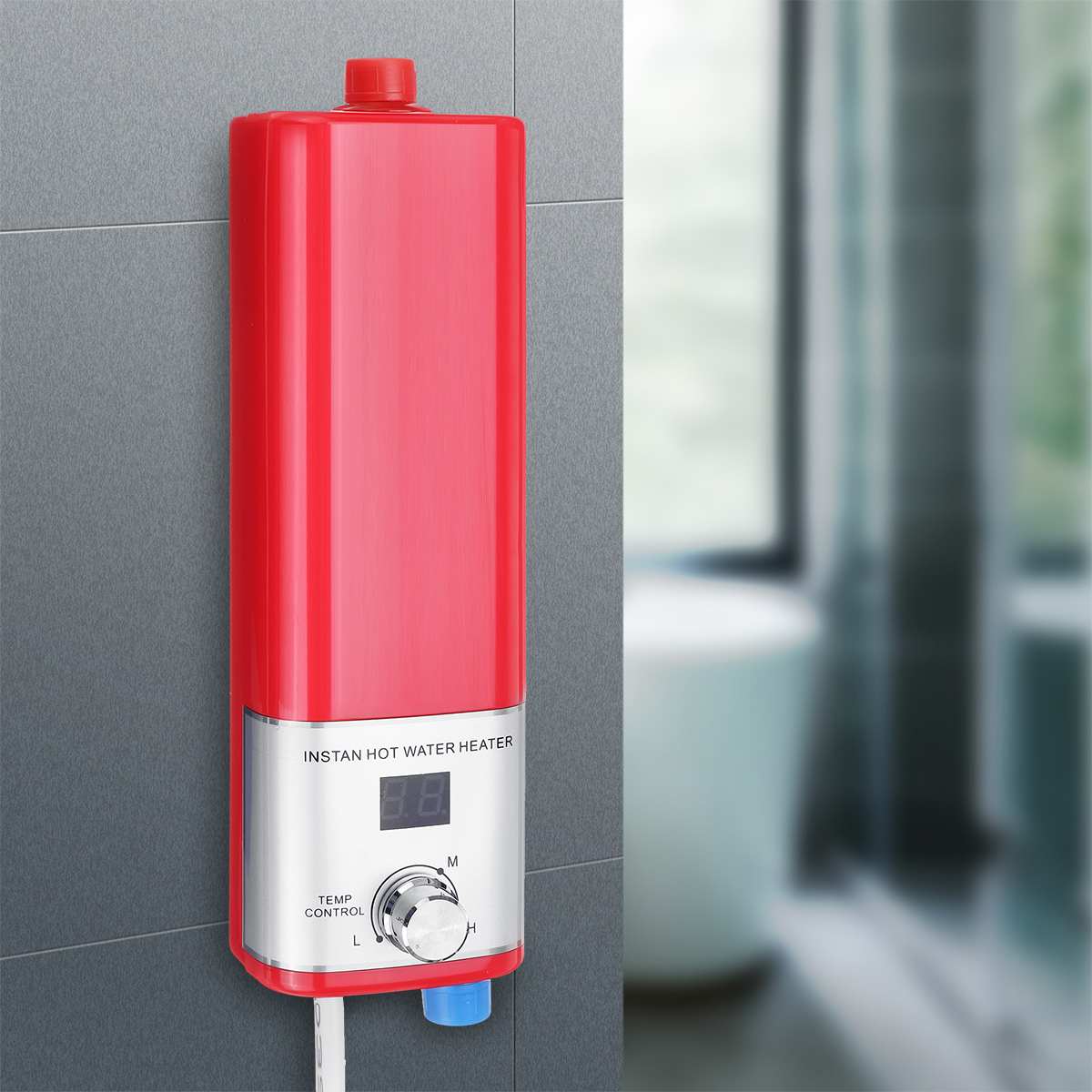 5500w elektrisk vandvarmer mini instant tankfri vandvarmer indendørs bruser køkken badeværelse vandvarmer temperaturregulering: Rød