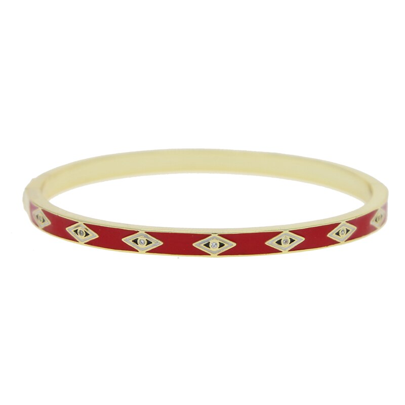 Evil Eye Bangle Bracelet for Women - Gold Color Enamel - Adjustable - Cubic Zirconia - Sdzstone: Red