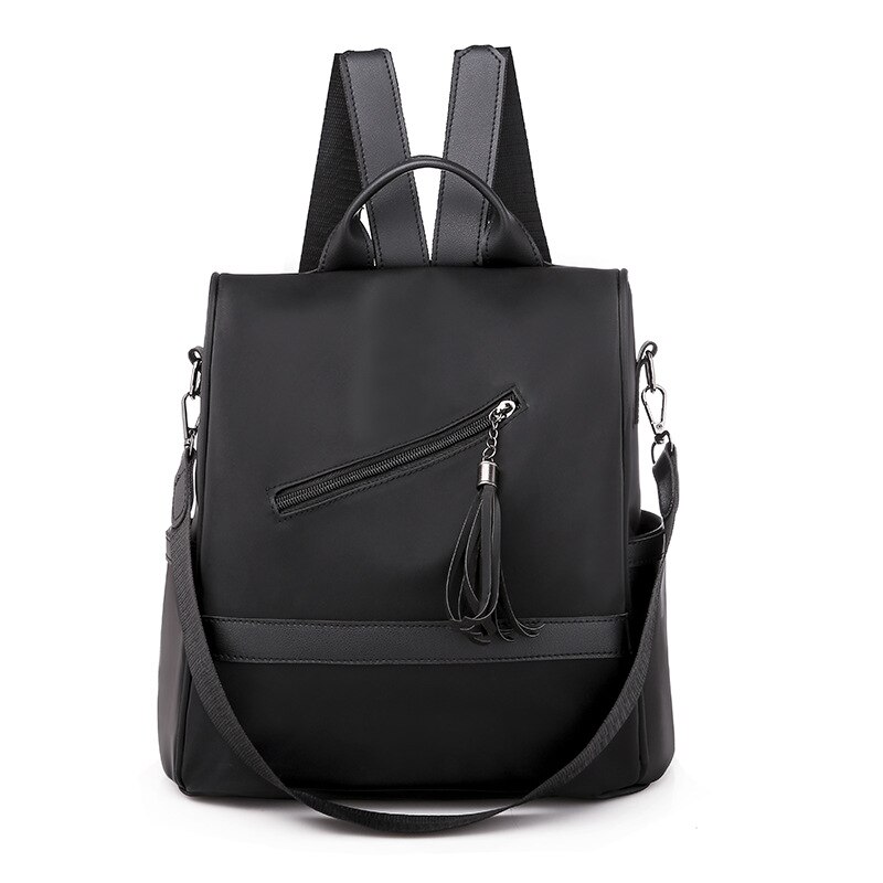 Anti-Diefstal Rugzak Kwastje Lederen Riem Rugzak Voor Vrouwen Hoge Capaciteit Oxford Tas Voor Vrouwen Leisure Luxe tas: black