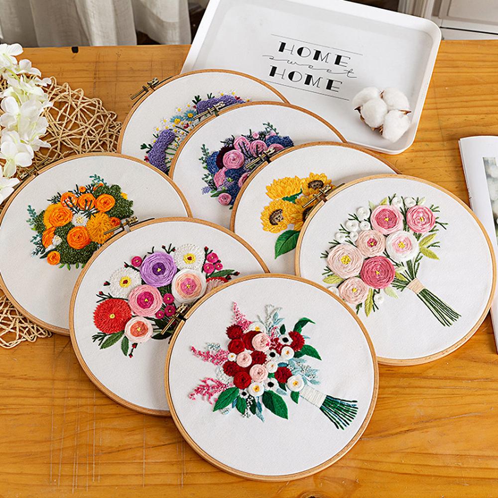 Konst franska diy blommor broderi ram ram handarbete nybörjare broderi material sömmar serie hantverk sömnad heminredning